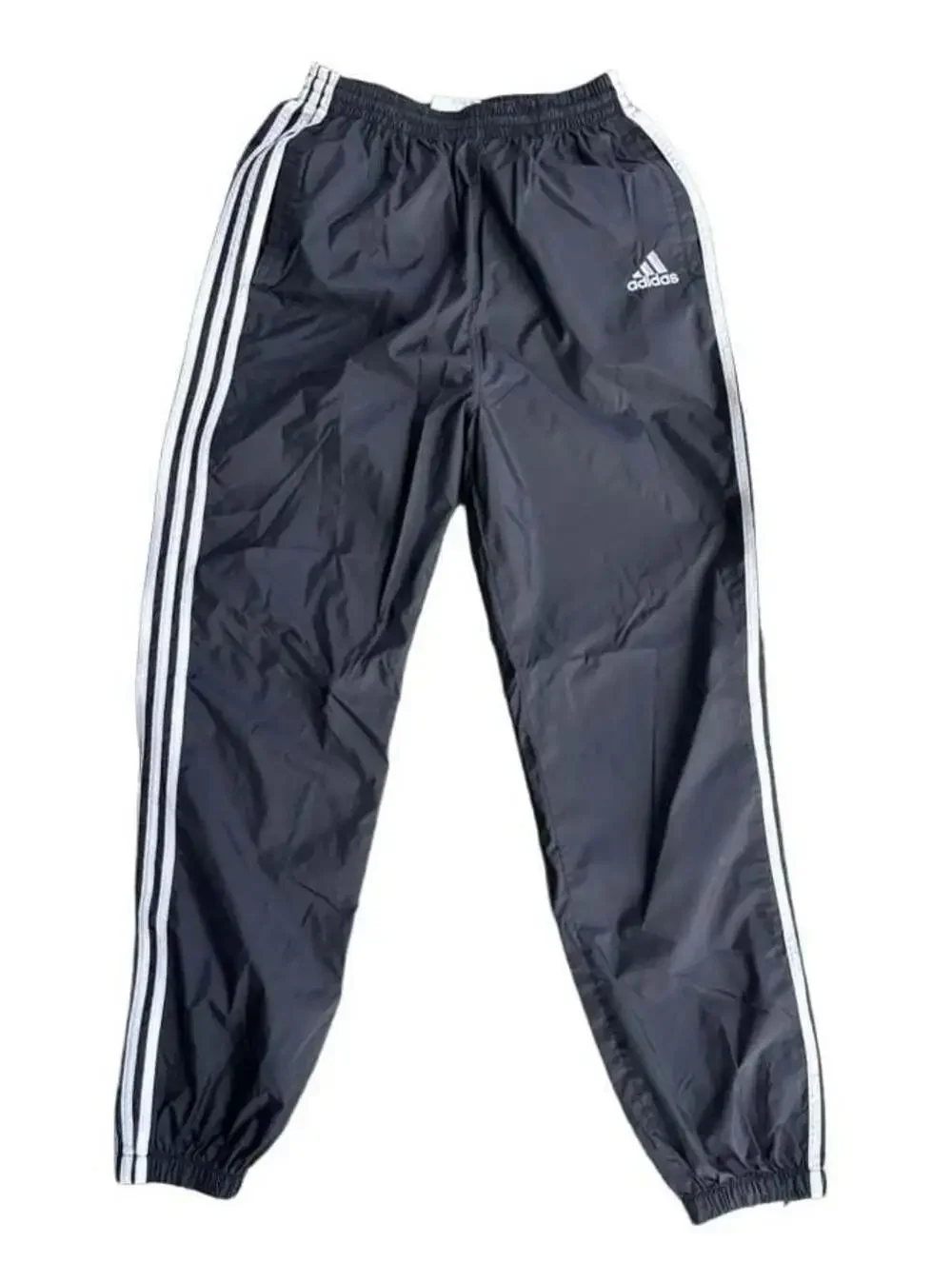 Vintage Adidas Nylon Track Pants Black White Three Stripe Size Medium